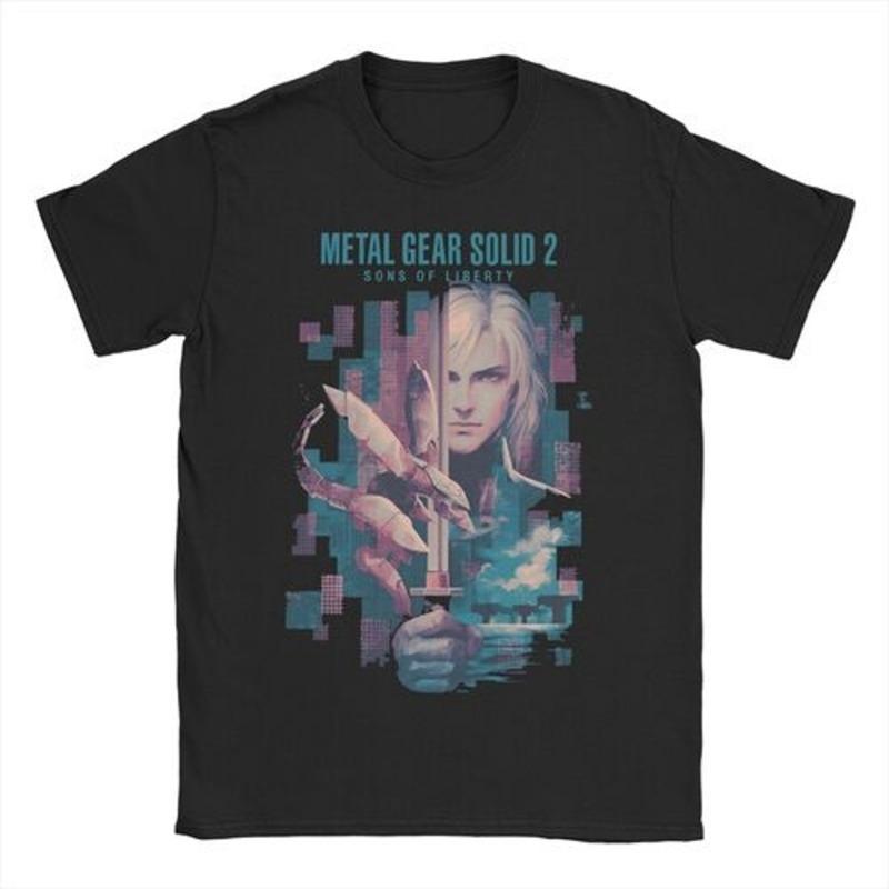 Herren Damen MGS1 Solid Snake Spiel T-Shirt Metal Gear Baumwolle Oberteile Lustige Kurzarm Rundhals T-Shirts Klassische T-Shirts