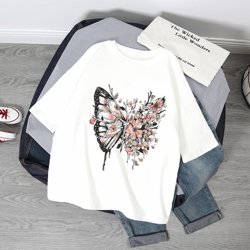 Übergroße T-Shirts Damen Schmetterlingsdruck T-Shirt Sommer Kurzarmshirt Harajuku Mode Grafik-Tops Damen T-Shirt Kleidung