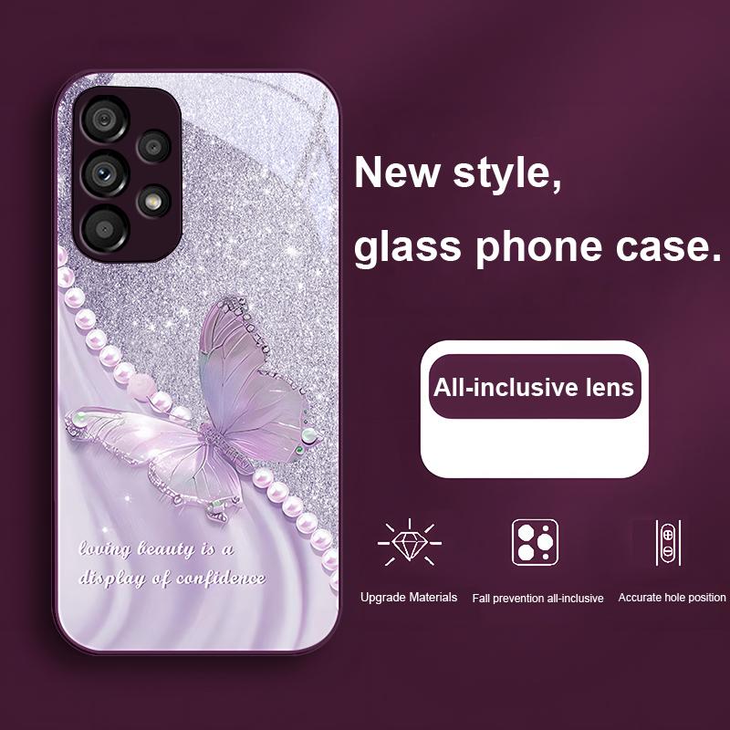 Pearl Butterfly Gradient For Samsung Galaxy S23 24 Plus S20 21 FE S25 Ultra A70 72 73 51 52 53 Tempered Glass Phone Case