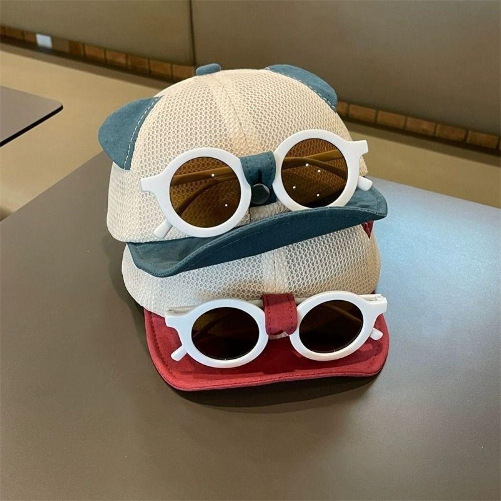 Breathable Children's Hat with Sunglasses Cat Ear Infant Sun Hat Thin Kids Baseball Cap  Running