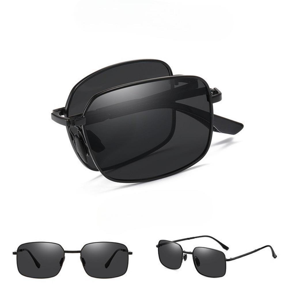 3PC Fashion Folding Pochromic Sunglasses Outdoor Polarized Driving Sunglasses Driving with Alloy Frame Square Glasses for Men