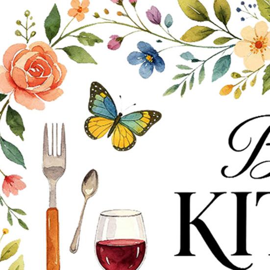 Bless This KITCHEN Wall Sticker Flower Butterfly Kitchen Utensils Self-adhesive Sticker Waterproof PVC Wall