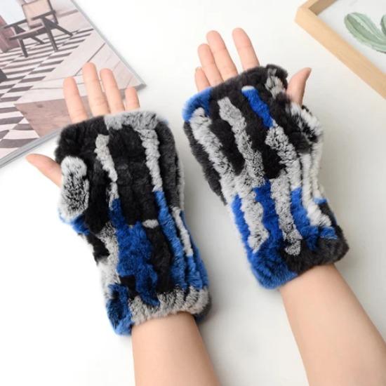 New Arrival Female Natural Rabbit Fur Gloves Knitted Warm Real Rex Rabbit Fur Mittens Women Winter Outdoor Rex Rabbit Fur Gloves
