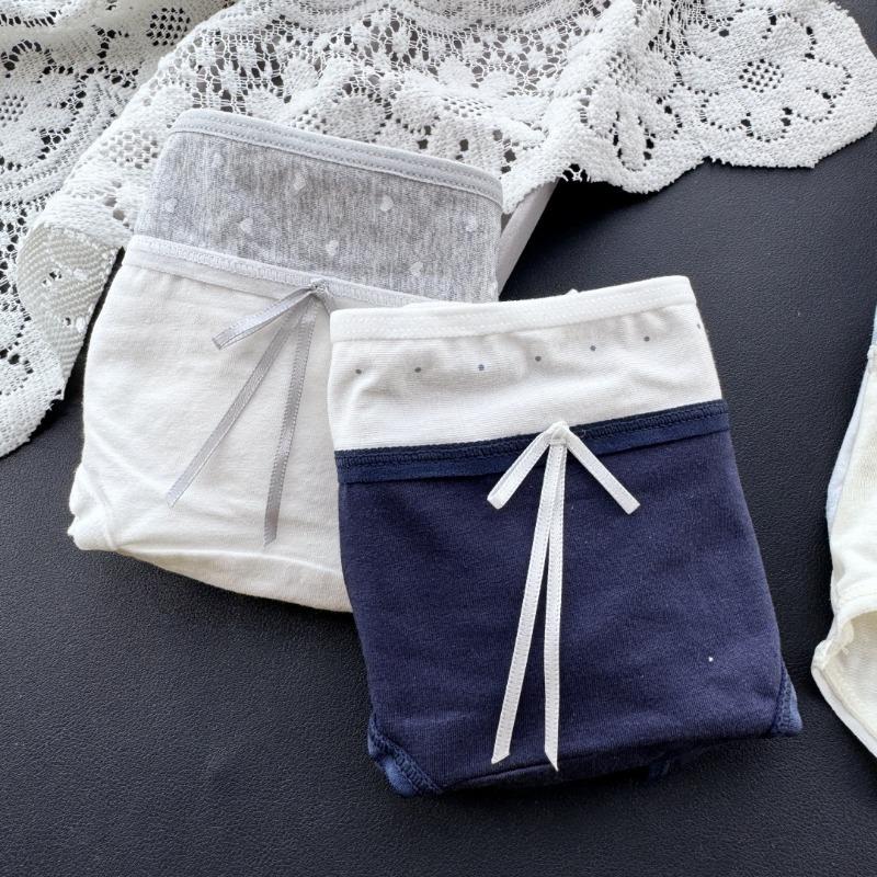 Ladies Spring and Autumn Sweet Contrast Color Cotton Flower Plaid Cute Package Hip Mid Waist Panties