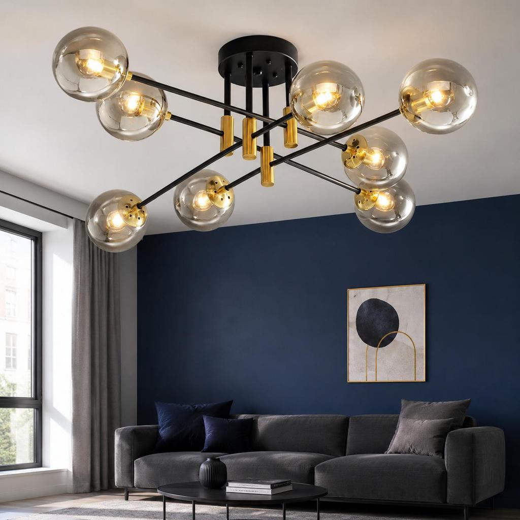 Moderner Sputnik-Kronleuchter mit Glaskugeln, E27-Fassung, 4/6/8 Lichtoptionen, Nordische Moderne Schlafzimmer Wohnzimmer Leuchte, Leuchtmittel Nicht Enthalten