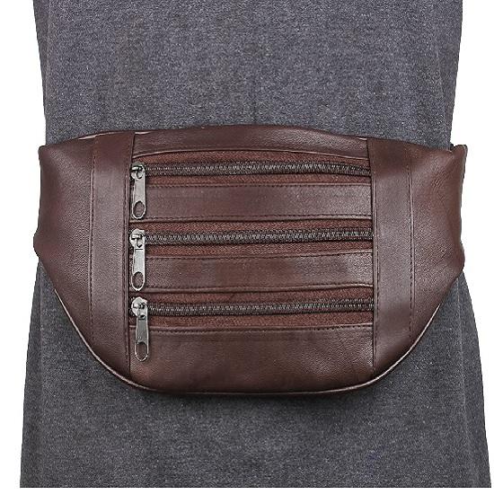Noora Brown Leather Waist Bag & Pouch For Men's and Women's