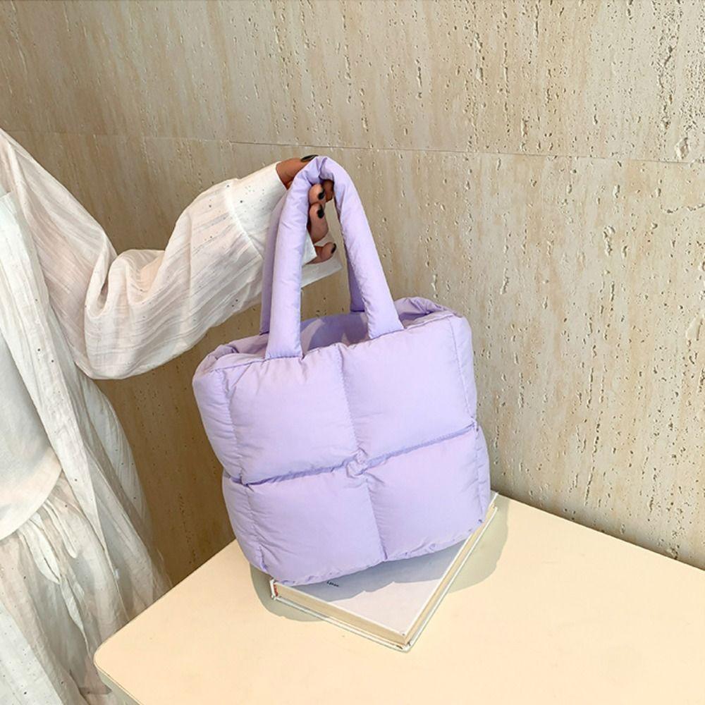 Nylon Cloud Tote Bag Solid Color Puffy Shoulder Bag Simple Space Cotton Handbag Girls