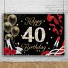 40th Birthday Party Backdrop Black Gold Glitter Balloon Boys Girls 40 Years Old Birthday Bar Mitzvah Photography Background4