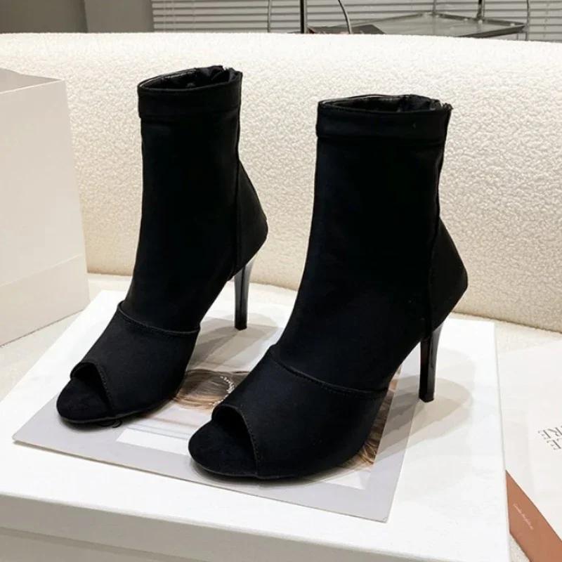 

2025Женские туфли для бальных танцев латина Черная мягкая подошва Бачата Сальса Танцевальные сандалии тонкий каблук Ботильоны-носки 34 чёрный