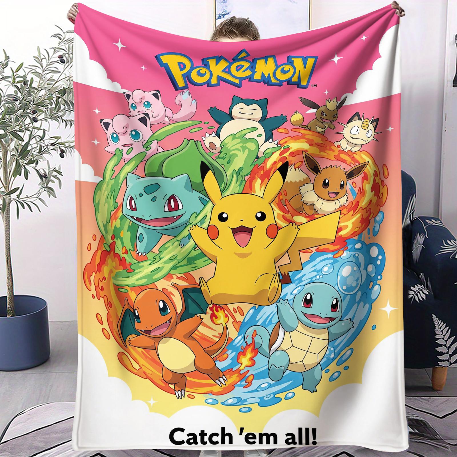

Hot Pokemon Printed Air Conditioning Blanket Soft Lightweight Small Cover For Beds Sofas Cars Offices Nap Fan Gift All Seasons 70x100cm