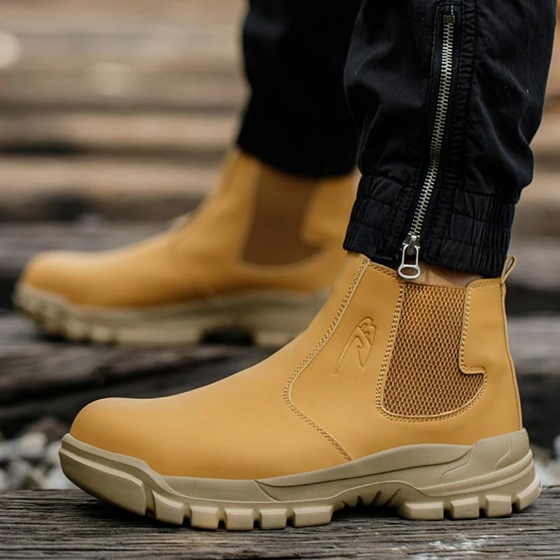 Fashion Men's Safety Shoes Waterproof Boots Steel Toe Work Boots Indestructible Men Boots Anti-smash Puncture Proof Shoes Plus Size 48