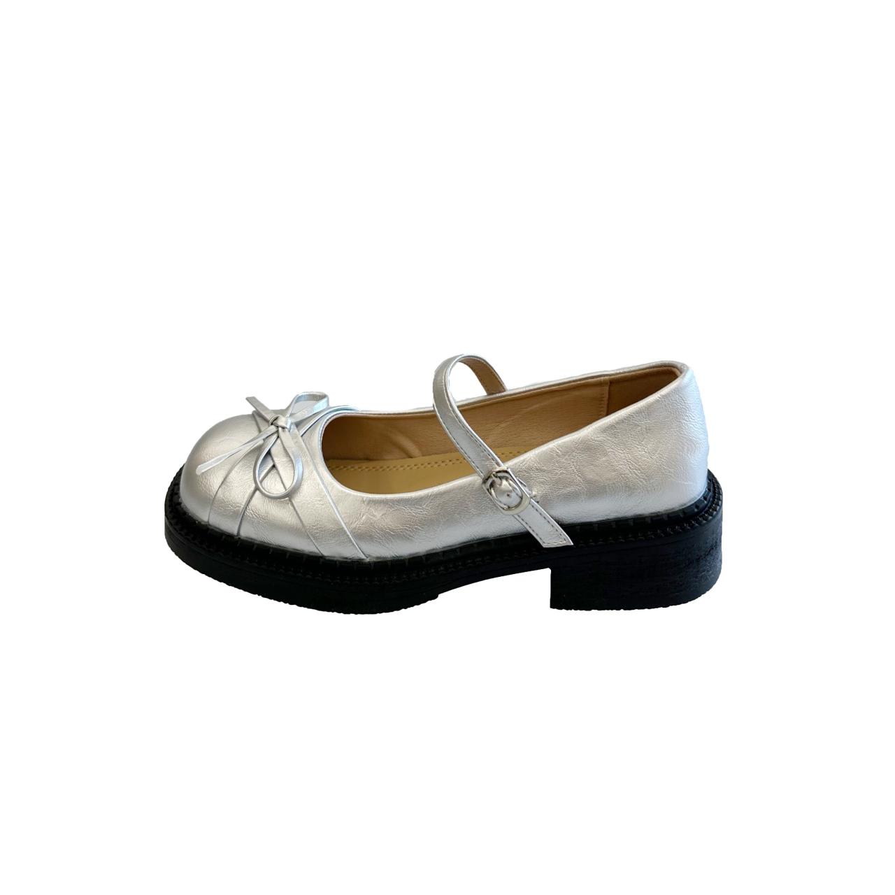 2026 New Butterfly-knot Low Heel Women Mary Jane Shoes Elegant Shallow Dress Ladies Leather Pumps High-quality Shoes 35 серебряный 3000₽