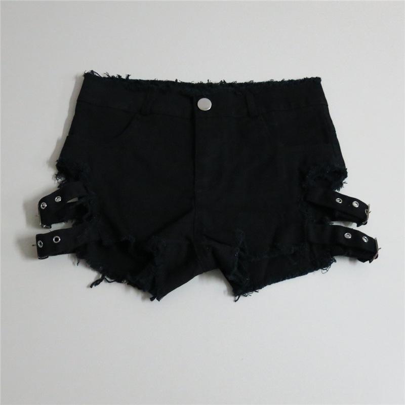 New slim-fit skinny denim shorts, sexy high-waisted frayed ripped pants for women S