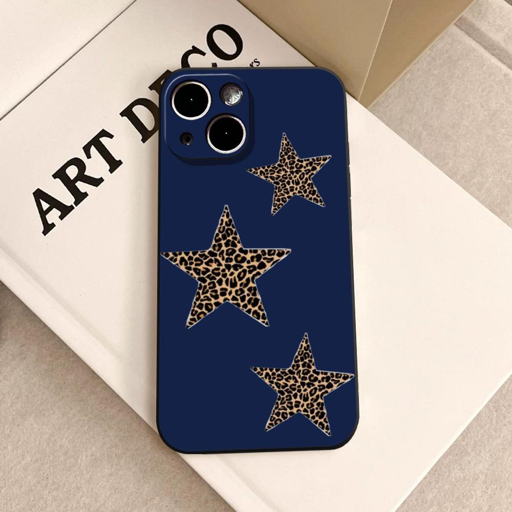 

Leopard Print Cherry Star Phone Case FOR IPhone 15 pro max 14 11 12 Pro 15 16 Plus 13 Pro MAX XR XS Black Soft Covers iphone 16