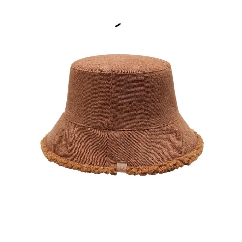 Casual Lamb Wool Bucket Hat Simple Plush Fishman Hat Portable Female Hats Winter  Girl