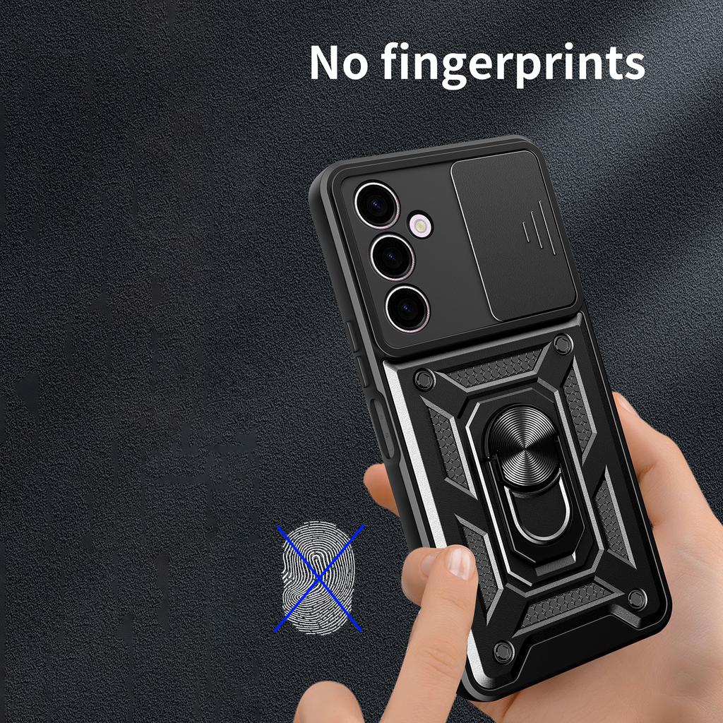 For Samsung Galaxy A24 4G (162.1 X 77.6 X 8.3mm) Shockproof Kickstand PC+TPU Phone Case Slide Lens Protection Cover