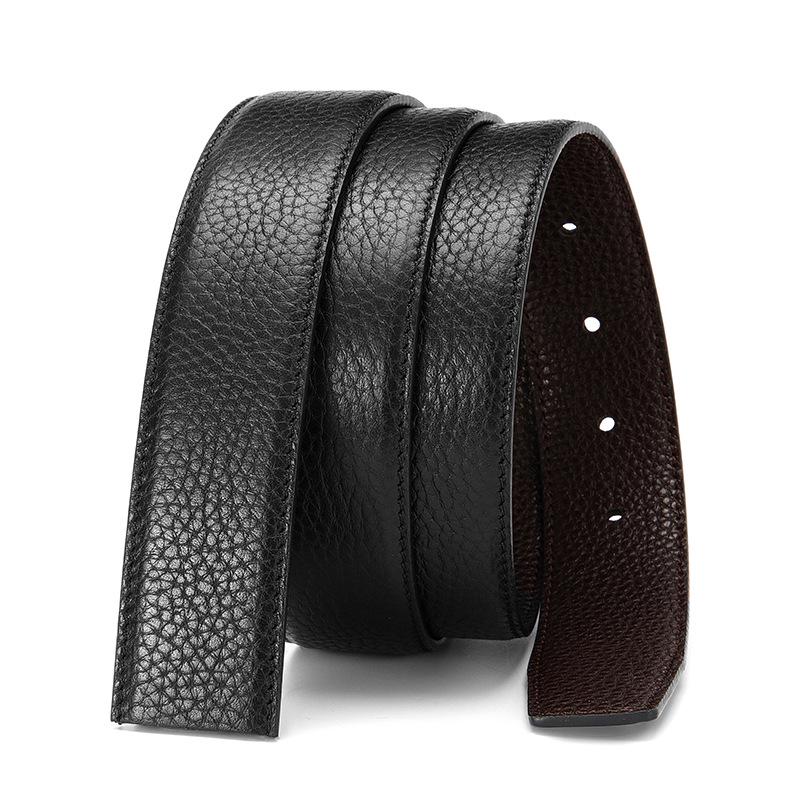 Men's Lychee Pattern Cowhide Belt: Buckle-Free, Durable, Horseshoe Buckle Compatible.