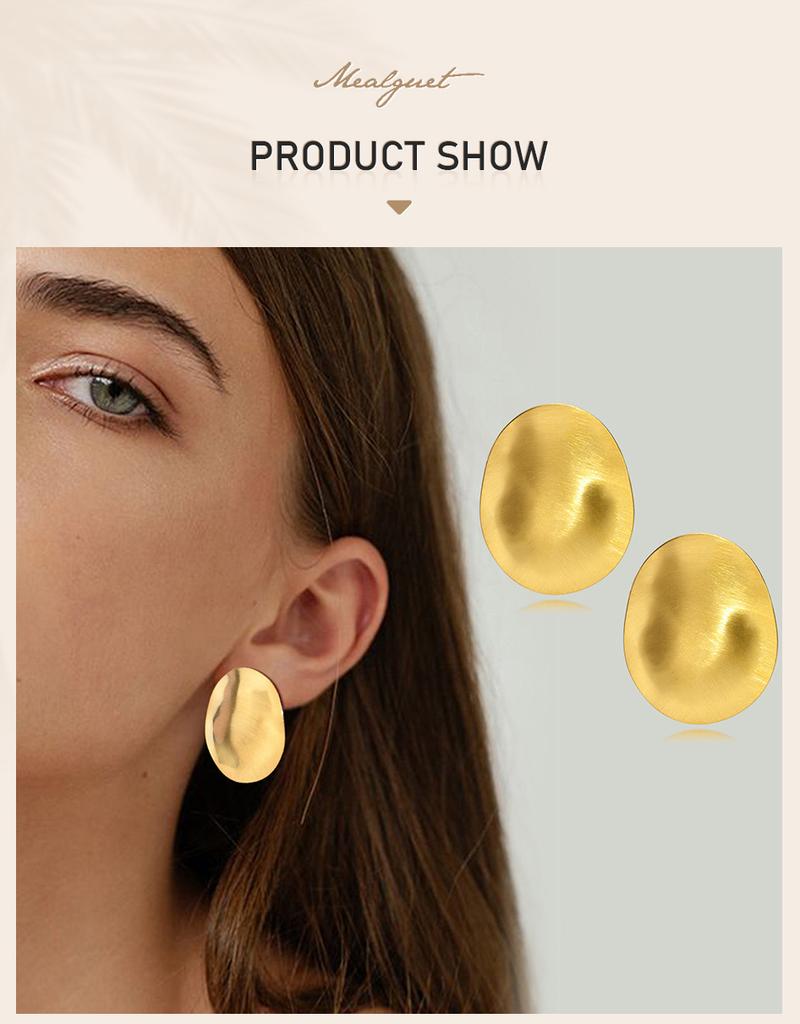 Matt Large Stainless Steel Stud Earring for Women, Pairs Chic Oval Irregular Ear Jewely