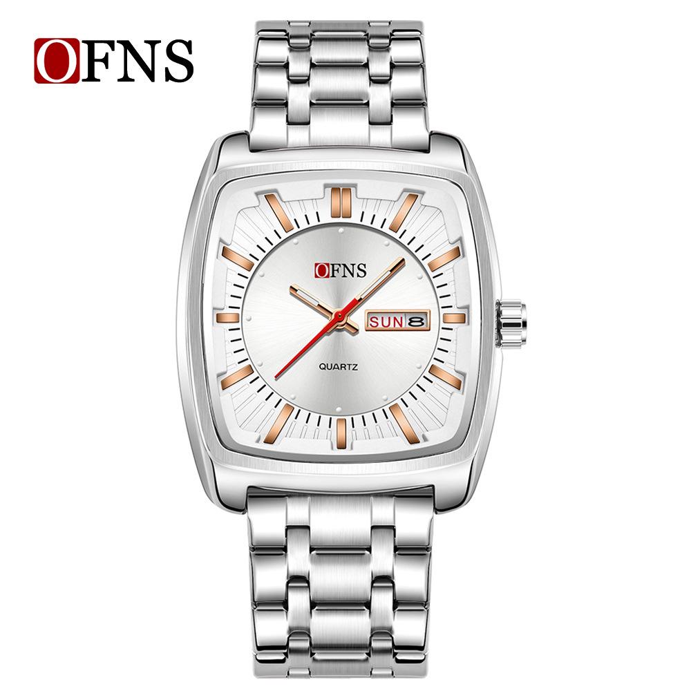 OFNS Men's Trendy Quartz Wristwatch: Steel Band, 3D Scale, Business Casual, Waterproof, Luminous.