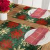 4-Pack Festive Christmas Placemats, 100% Polyester Knit Fabric, Machine Washable, Rectangle Table Mats with Green Red Snowflake Design, 12x18 Inch, Ho
