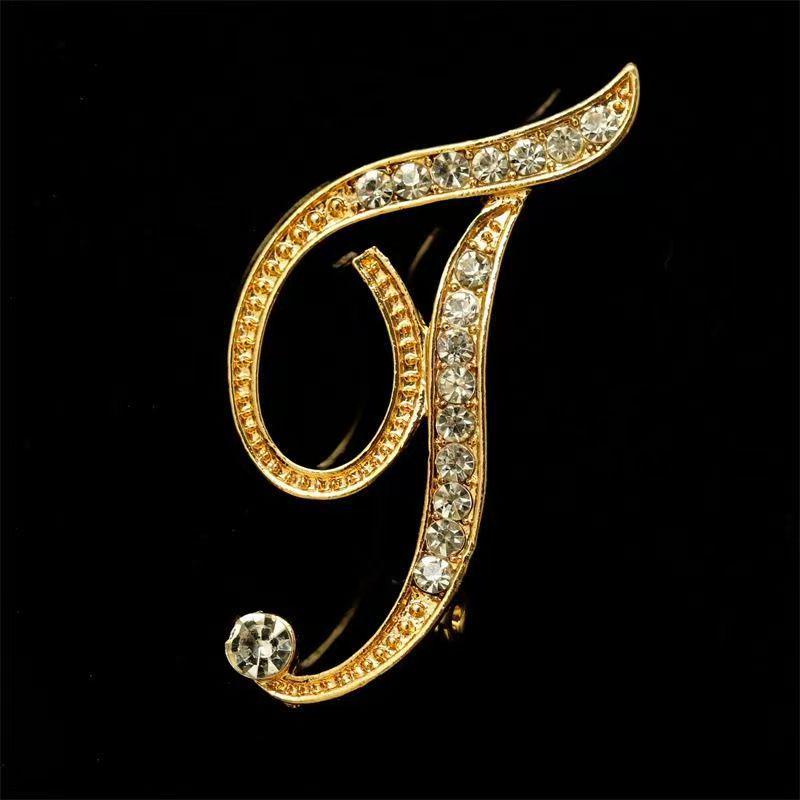 Minimalist Rhinestone Alphabet Brooch: Elegant Geometric Pin for Sweaters or Coats