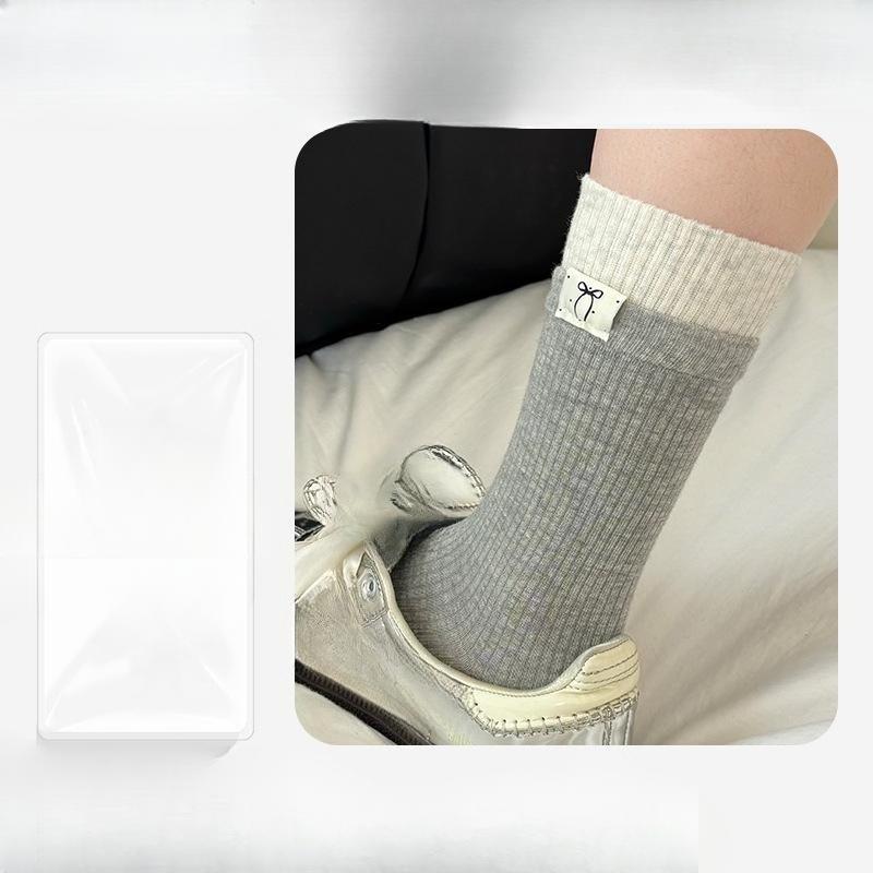 Women's New Autumn Cloth Label Bow Cotton Sweat Absorbing Breathable Tube Socks