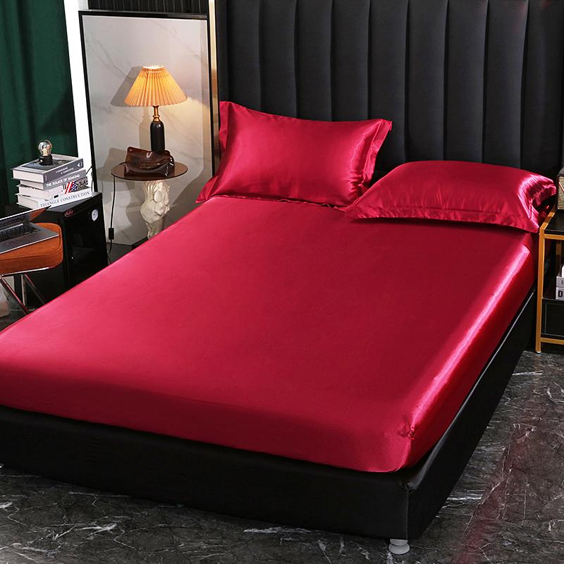 Luxuriöses Satin-Bettlaken, Europäischer Kunstseiden-Matratzenbezug mit Gummizug, Spannbettlaken Übergröße 140/ 160/200 x220CM