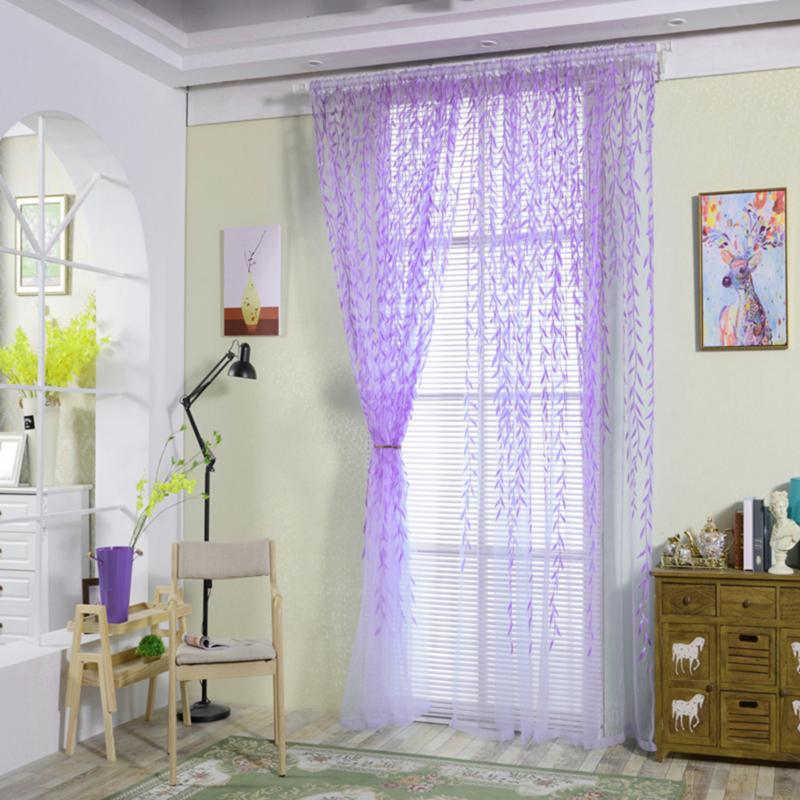 Elegant Modern Tulle Curtains For Living Room Bedroom Kitchen Green Leaf Sheer Curtains For Window Tulle Curtains Drapes