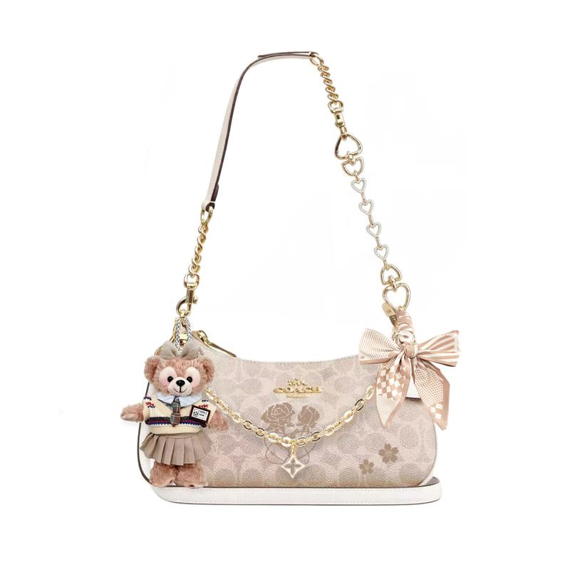 

COACH shoulder bag [Customized bag] Teri 24 classic presbyopic Logo zipper closure, pendant, scarf, bow, printing, extension Huazhanyi basic style білий