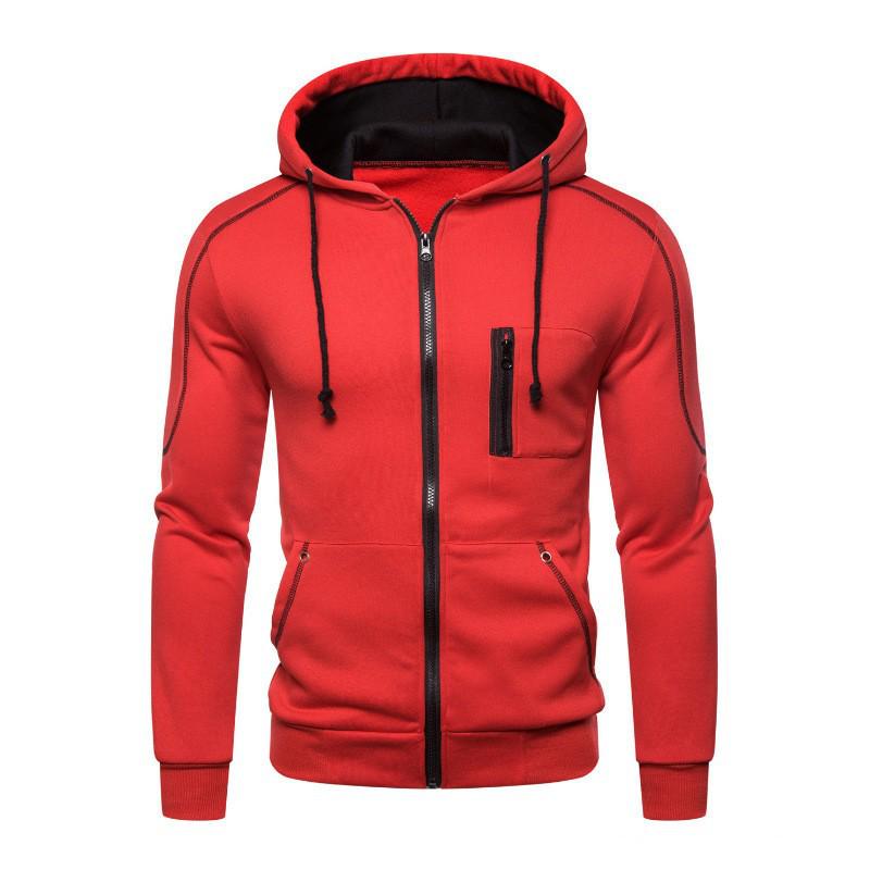 

European Men s Navy Blue Casual Hooded Zipper Sweatshirt Suit for Fitness XXXL червоний