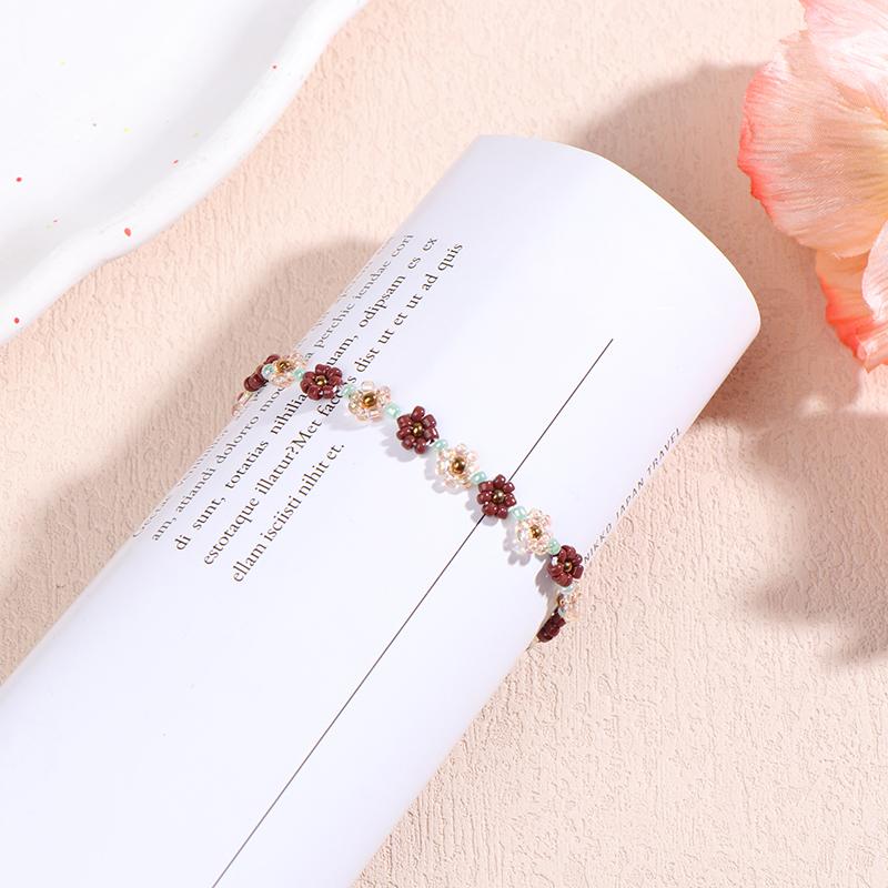Fashion Women'S Crystal Flower Bead Bracelet Adjustable Charm Bracelet Friendship Jewelry Accessories