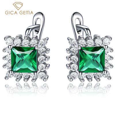 Gica Gem 925 Sterling Silver Green Square Vintage Hot Selling Stud Earrings For Women Fine Temperament High Grade Jewelry Gift To Mother's Day