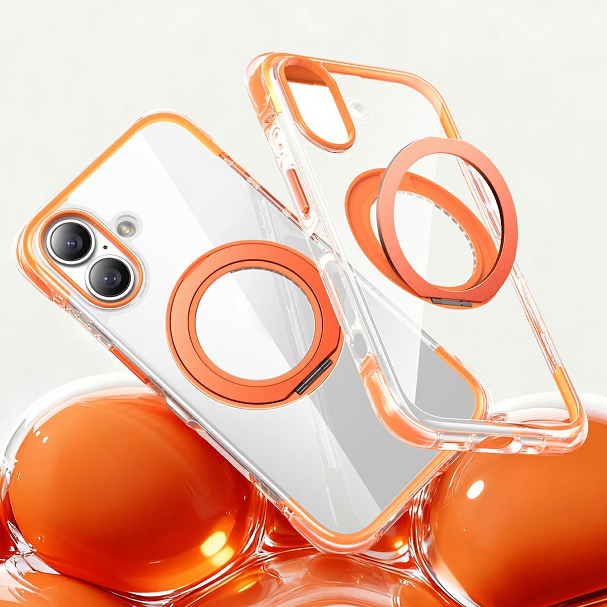 For iPhone 17 Case Compatible with MagSafe Rotating Kickstand Clear Acrylic TPU Shockproof Phone Cover