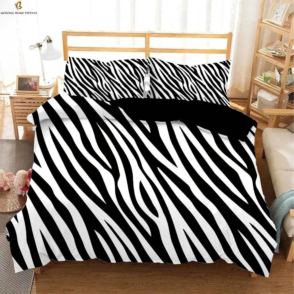Black And White Zebra And Leopard Animal Fur 3d Printing Quilt Cover Bedding Set Quilt Cover Pillowcase Three-Piece Set