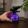 Decorative Resin Light Gothic Raven LED Ball Lamp, Mysterious Crow On Orb Sculpture, Perched Figurine Halloween Table Lamp for Bedside Bedroom Living