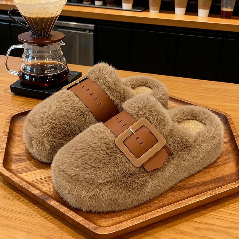 Thick-soled Fluffy Slippers for Women To Wear 2025 Autumn and Winter New Muffin Half Slippers High-end Bag Head Cotton Shoes Children