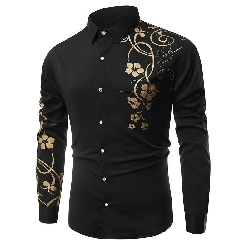 Plus Size Men S Long Sleeve Printed Business Slim Fit Shirt S