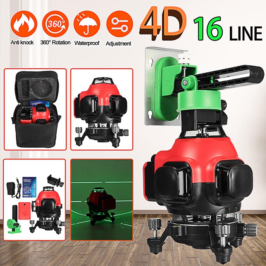 16LIGHT 4D Green Laser Level  360° Horizontal Vertical Cross Strings with Automatic Self Leveling Indoor/Outdoors