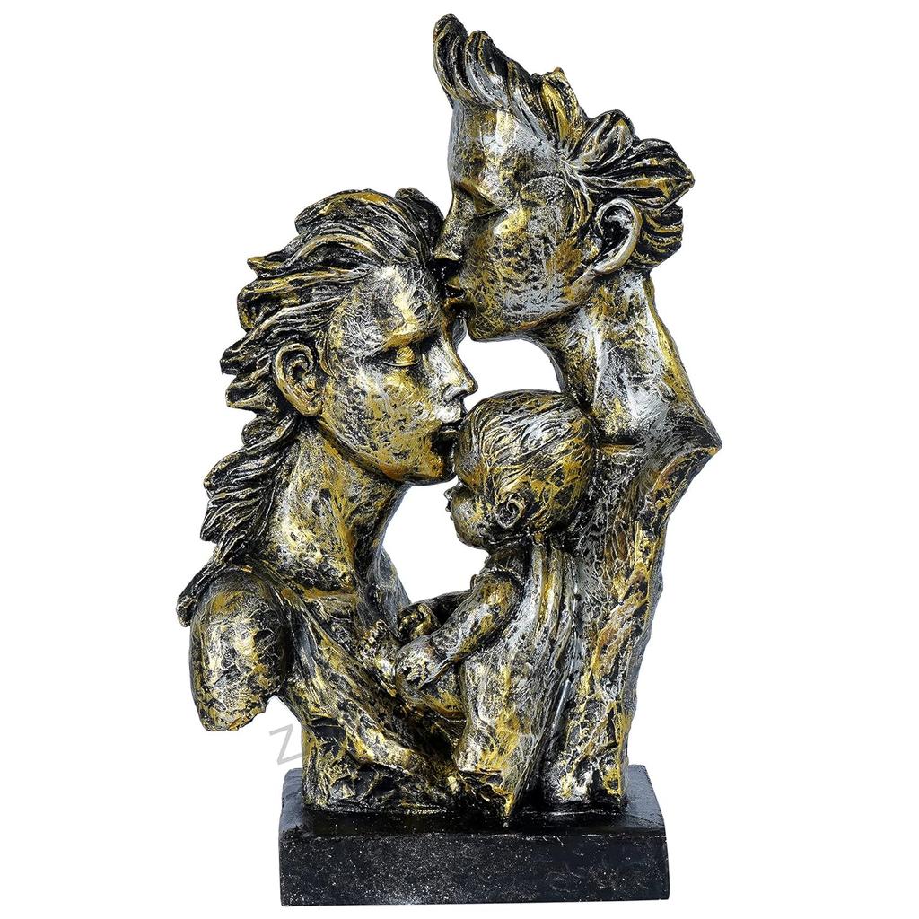 Mother & Father With Child Love Statue Showpiece For Home Decor & Gifting, M, Bronze
