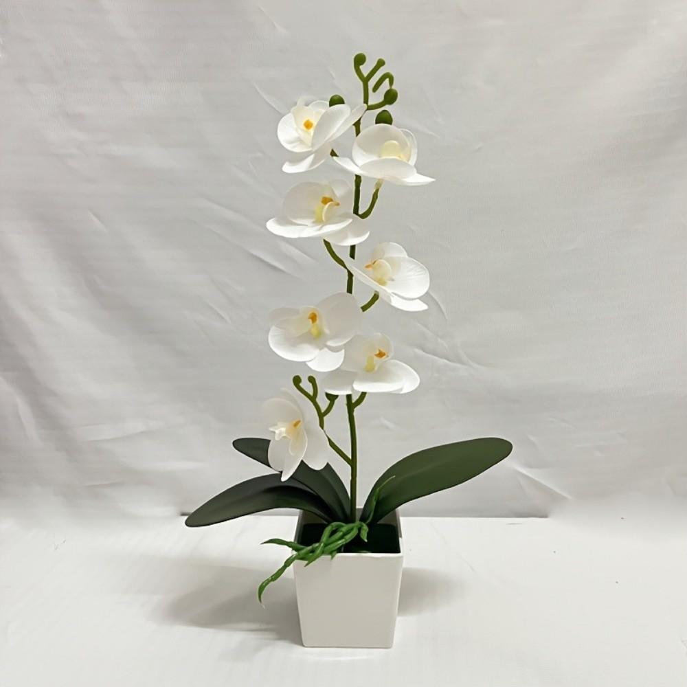7 Flowers Artificial Orchid Potted Flowers Pink White Pot Artificial Faux Plants Multi-Bloom Plastic Fake Flower Bonsai