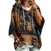 Women's Halloween Print Hooded Pullover Top with 3/4 Sleeves