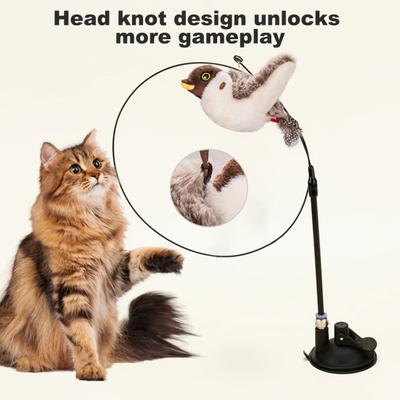 Interactive Flapping Wings Cat Toy Touch Activate Electric Flying Birds Toy with Chirping Sounds Indoor Hanging Simulation Plush Sparrow for Cats And