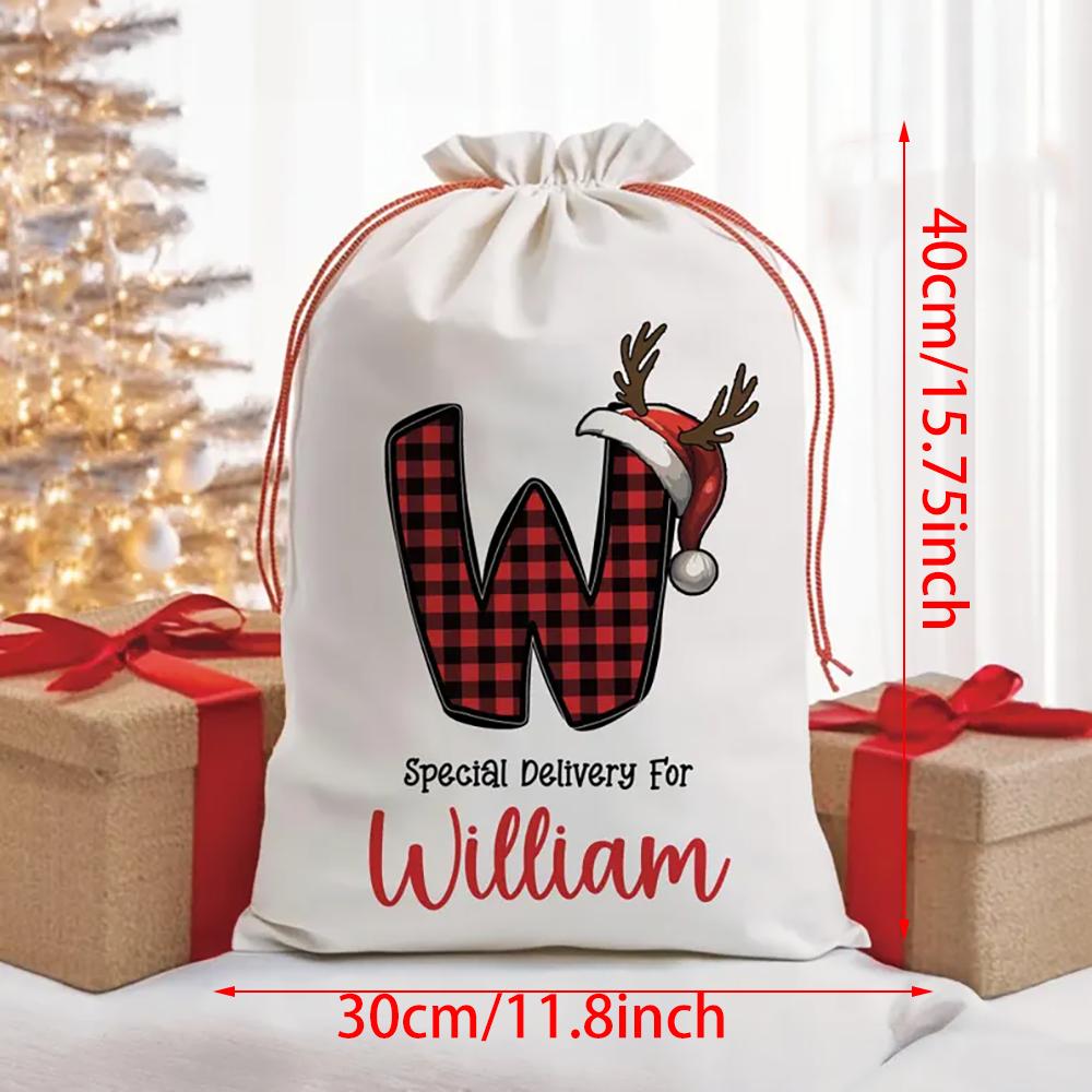 Personalized Name Gift Bag Merry Christmas Santa Sack Kids Present Santa Stocking Drawstring Bag Christmas Decoration Item Gift