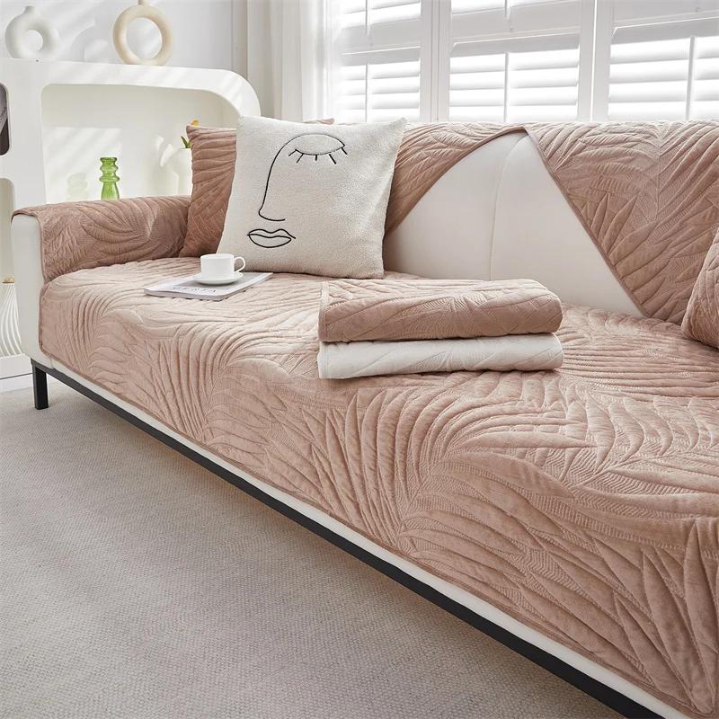 Thicken Warm Sofa Cover for Living Room Velvet Plush Sofa Mat Towel Non-Slip Chaise Lounge L Shape Couch Slipcover Armrest Cover