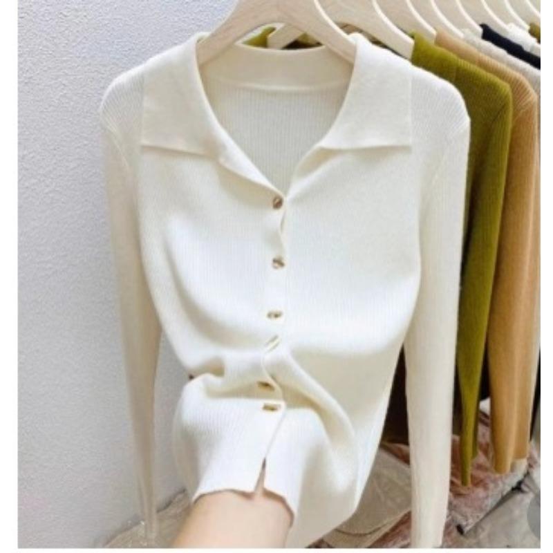 Women's Sweater V-neck Long Sleeved Knitted Sweater Autumn/winter Western-style Top Base Sweater