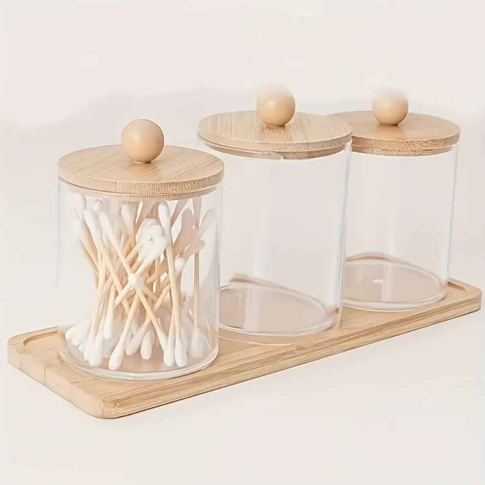 2/3/4Pcs Dust-proof Qtips Storage Holder Set Save Space Apothecary Container Jar  Cotton Pad