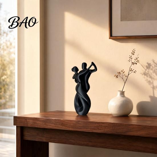 Mattschwarze Skulptur 3D-Druck Kunstornament, Tanzendes Paar Modell, Abstrakte Tango-Tanzstatue, mit Stabiler Basis Figur für Heimdekoration Modern
