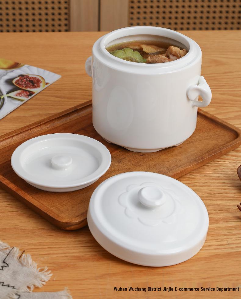 Ceramic Double Lid Stew & Soup Pot with Double Ears for Steaming & Stewed Eggs