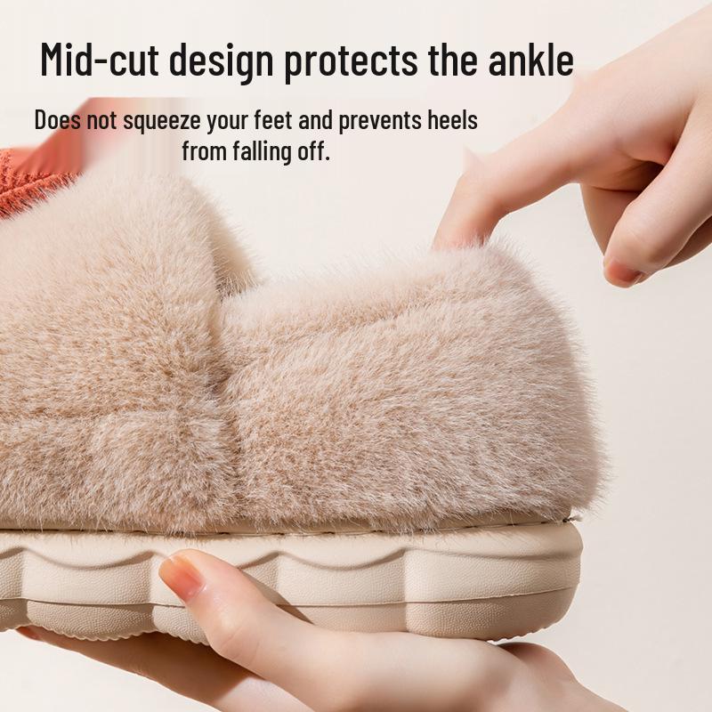 Women's Winter Warm Plush Mushroom Slippers - Cute, Thick Bottom, Furry Baotou Cotton for Couples