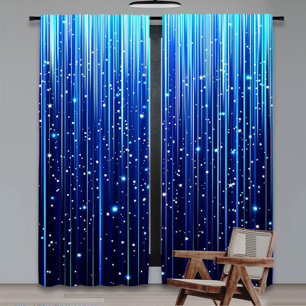 2Pcs Whimsical Fantasy Blue Night Starry Sky Printed Curtains Vibrant Home Decor For Bedroom Bathroom Living Room 29.53X65.35In